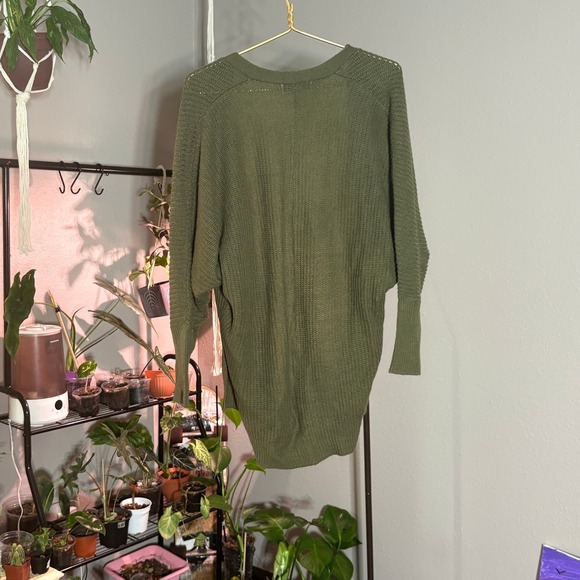 Love Change Olive Green Knit Open Cardigan Cozy Fall Layering Dolman Sleeve - Picture 3 of 8